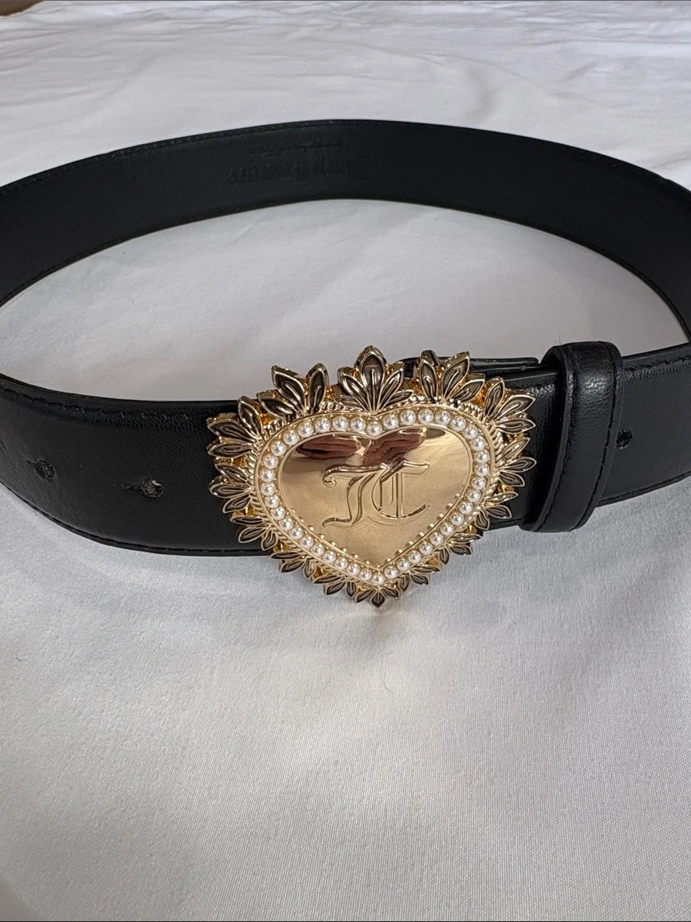 Juicy Couture Black Belt with Gold Heart Pearl Buckle - Picture 1 of 3